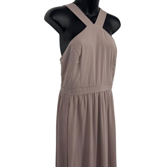 Lulus Womens Taupe Mauve Halter Maxi Dress Large L Line Zip Back Sleeveless New - Picture 4 of 8